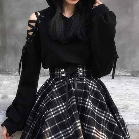 Cat Ear Hoodie Off Shoulder Crop Top Long Sleeve Pullover Sweatshirt ASIAN SIZE - Picture 5 of 16